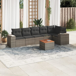 vidaXL 7-delige Loungeset met kussens poly rattan grijs
