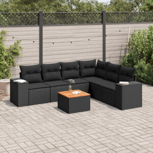 vidaXL 7-delige Loungeset met kussens poly rattan zwart