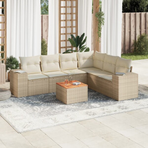 vidaXL 7-delige Loungeset met kussens poly rattan beige