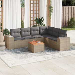 vidaXL 7-delige Loungeset met kussens poly rattan beige