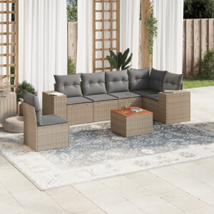 vidaXL 7-delige Loungeset met kussens poly rattan beige