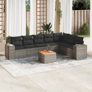 vidaXL 8-delige Loungeset met kussens poly rattan grijs