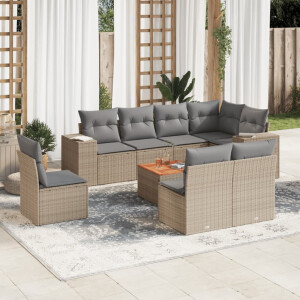 vidaXL 9-delige Loungeset met kussens poly rattan beige