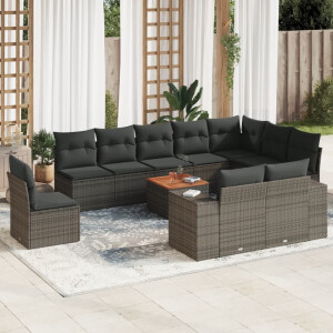 vidaXL 11-delige Loungeset met kussens poly rattan grijs