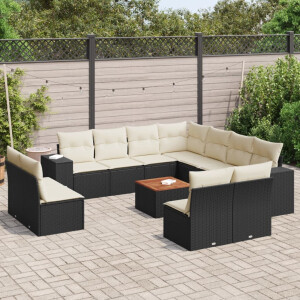 vidaXL 12-delige Loungeset met kussens poly rattan zwart