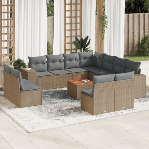 vidaXL 12-delige Loungeset met kussens poly rattan beige