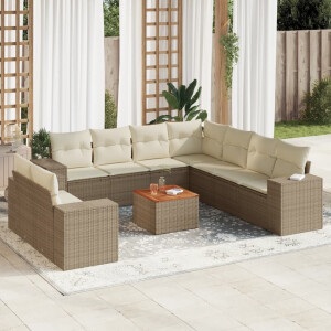 vidaXL 10-delige Loungeset met kussens poly rattan beige