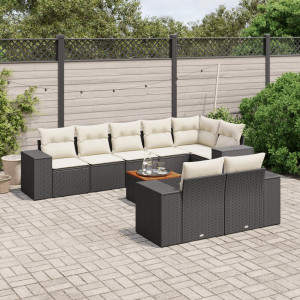 vidaXL 9-delige Loungeset met kussens poly rattan zwart