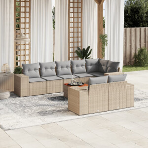 vidaXL 9-delige Loungeset met kussens poly rattan beige