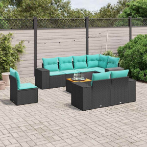 vidaXL 9-delige tuinbankset met kussens van zwart polyrotan