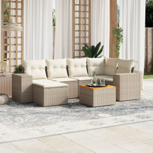 vidaXL 7-delige Loungeset met kussens poly rattan beige
