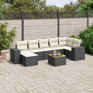 vidaXL 8-delige Loungeset met kussens poly rattan zwart
