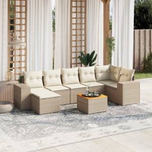 vidaXL 8-delige Loungeset met kussens poly rattan beige