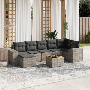 vidaXL 8-delige Loungeset met kussens poly rattan grijs