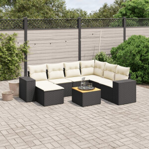 vidaXL 8-delige Loungeset met kussens poly rattan zwart