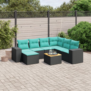 vidaXL 8-delige tuinbankset met kussens, zwart polyrotan