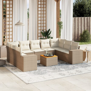 vidaXL 10-delige Loungeset met kussens poly rattan beige