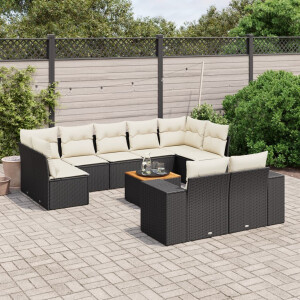 vidaXL 10-delige Loungeset met kussens poly rattan zwart