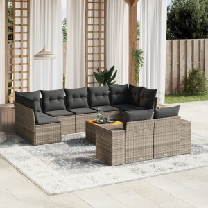 vidaXL 10-delige Loungeset met kussens poly rattan grijs