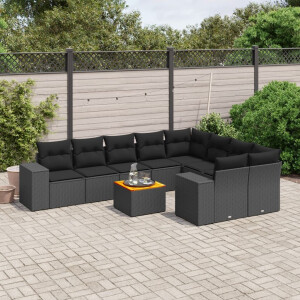 vidaXL 10-delige Loungeset met kussens poly rattan zwart