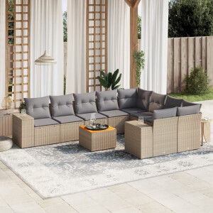 vidaXL 10-delige Loungeset met kussens poly rattan beige