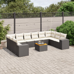 vidaXL 11-delige Loungeset met kussens poly rattan zwart