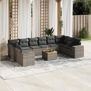 vidaXL 11-delige Loungeset met kussens poly rattan grijs