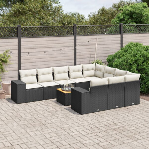 vidaXL 11-delige Loungeset met kussens poly rattan zwart