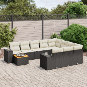 vidaXL 11-delige Loungeset met kussens poly rattan zwart
