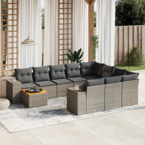 vidaXL 11-delige Loungeset met kussens poly rattan grijs