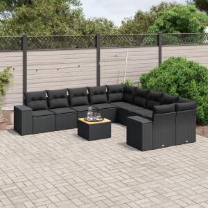 vidaXL 11-delige Loungeset met kussens poly rattan zwart