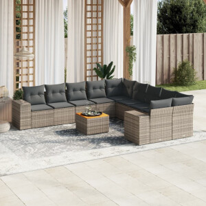 vidaXL 11-delige Loungeset met kussens poly rattan grijs
