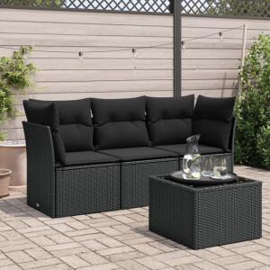 vidaXL 4-delige Loungeset met kussens poly rattan zwart