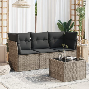 vidaXL 4-delige Loungeset met kussens poly rattan grijs