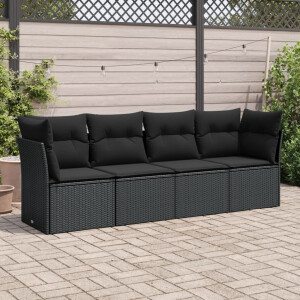 vidaXL 4-delige Loungeset met kussens poly rattan zwart