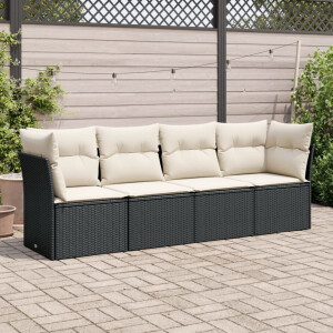 vidaXL 4-delige Loungeset met kussens poly rattan zwart