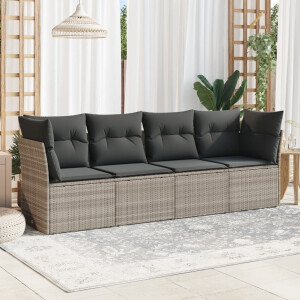 vidaXL 4-delige Loungeset met kussens poly rattan lichtgrijs