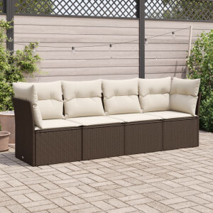 vidaXL 4-delige Loungeset met kussens poly rattan bruin