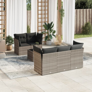 vidaXL 6-delige Loungeset met kussens poly rattan lichtgrijs