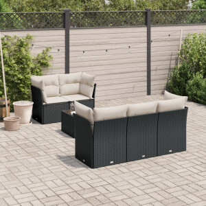vidaXL 7-delige Loungeset met kussens poly rattan zwart
