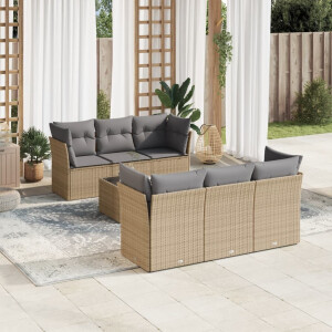 vidaXL 7-delige Loungeset met kussens poly rattan beige