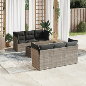 vidaXL 7-delige Loungeset met kussens poly rattan lichtgrijs