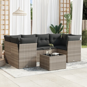 vidaXL 7-delige Loungeset met kussens poly rattan lichtgrijs