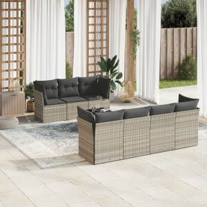 vidaXL 8-delige Loungeset met kussens poly rattan lichtgrijs