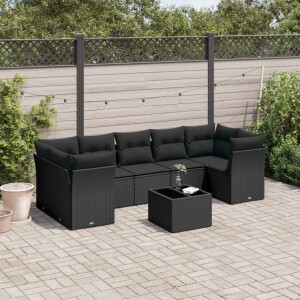 vidaXL 8-delige Loungeset met kussens poly rattan zwart