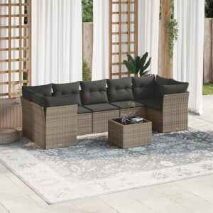 vidaXL 8-delige Loungeset met kussens poly rattan grijs