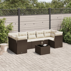 vidaXL 8-delige Loungeset met kussens poly rattan bruin
