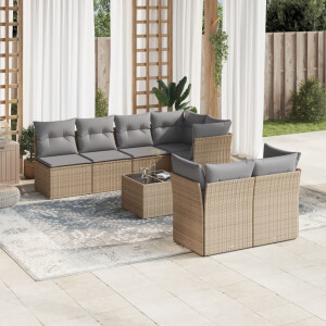 vidaXL 8-delige Loungeset met kussens poly rattan beige