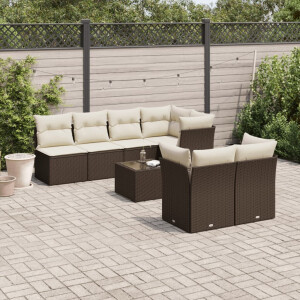 vidaXL 8-delige Loungeset met kussens poly rattan bruin