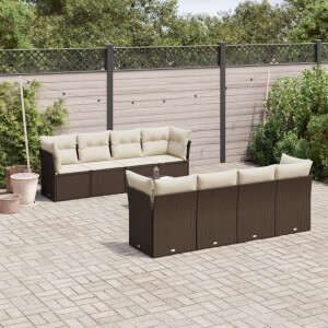 vidaXL 9-delige Loungeset met kussens poly rattan bruin